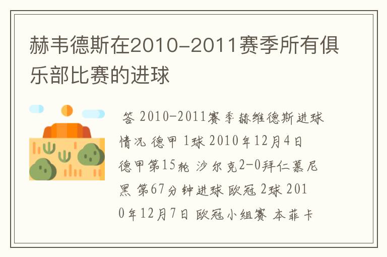 赫韦德斯在2010-2011赛季所有俱乐部比赛的进球