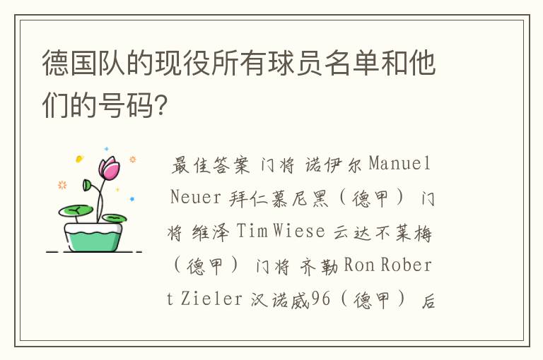 德国队的现役所有球员名单和他们的号码？