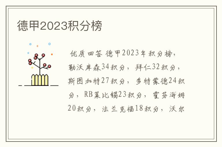 德甲2023积分榜