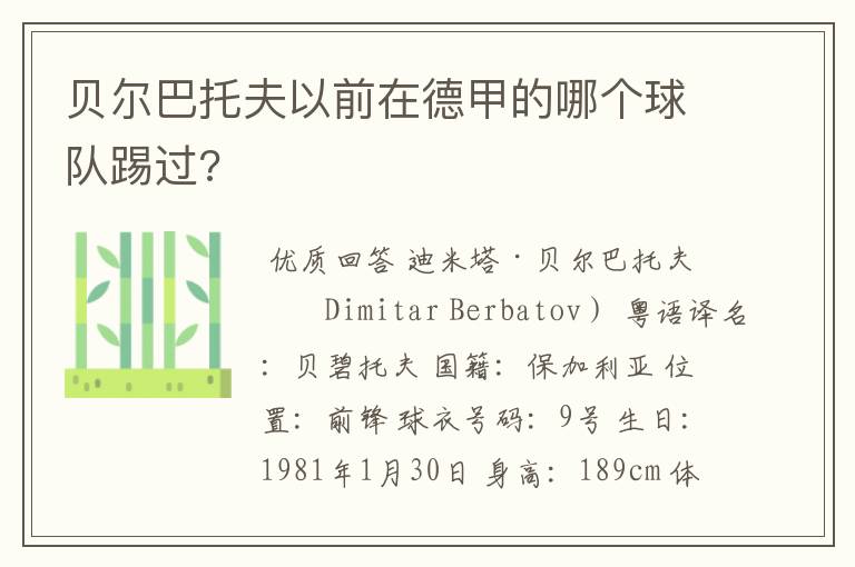 贝尔巴托夫以前在德甲的哪个球队踢过?