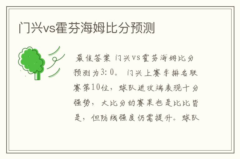 门兴vs霍芬海姆比分预测