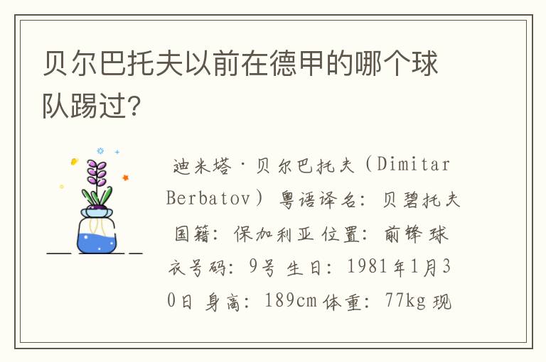 贝尔巴托夫以前在德甲的哪个球队踢过?