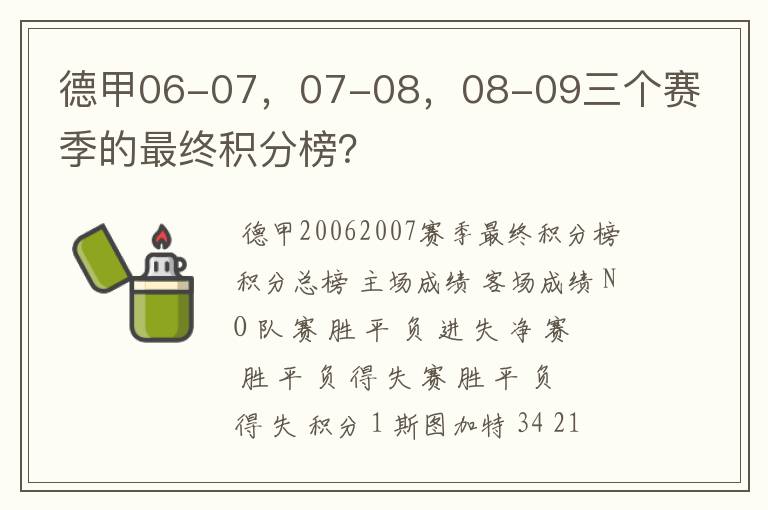 德甲06-07，07-08，08-09三个赛季的最终积分榜？