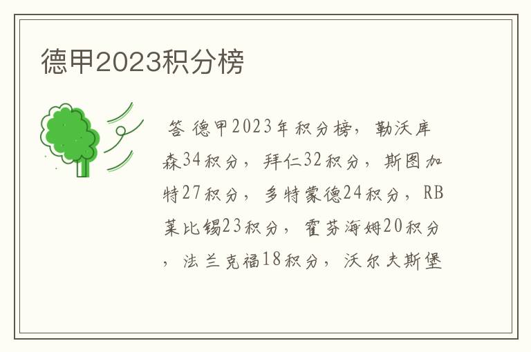 德甲2023积分榜