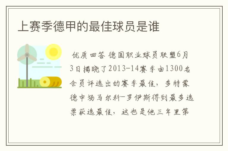 上赛季德甲的最佳球员是谁