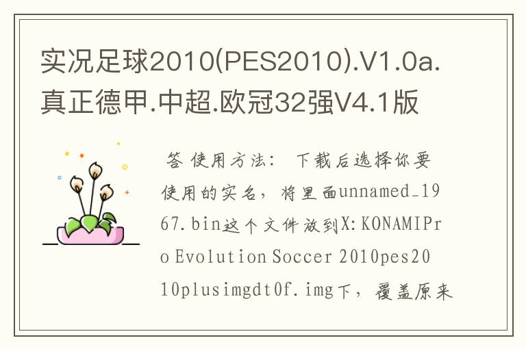 实况足球2010(PES2010).V1.0a.真正德甲.中超.欧冠32强V4.1版怎么使用