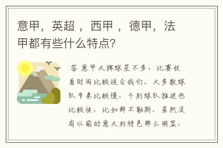 意甲，英超 ，西甲 ，德甲，法甲都有些什么特点？