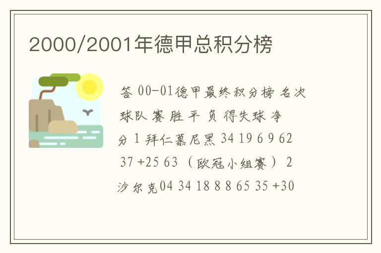 2000/2001年德甲总积分榜