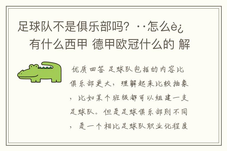 足球队不是俱乐部吗？··怎么还有什么西甲 德甲欧冠什么的 解释一下？