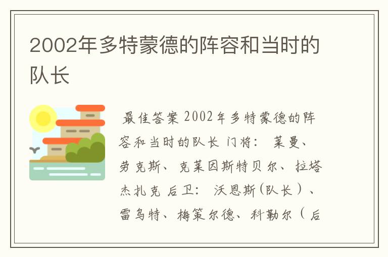 2002年多特蒙德的阵容和当时的队长