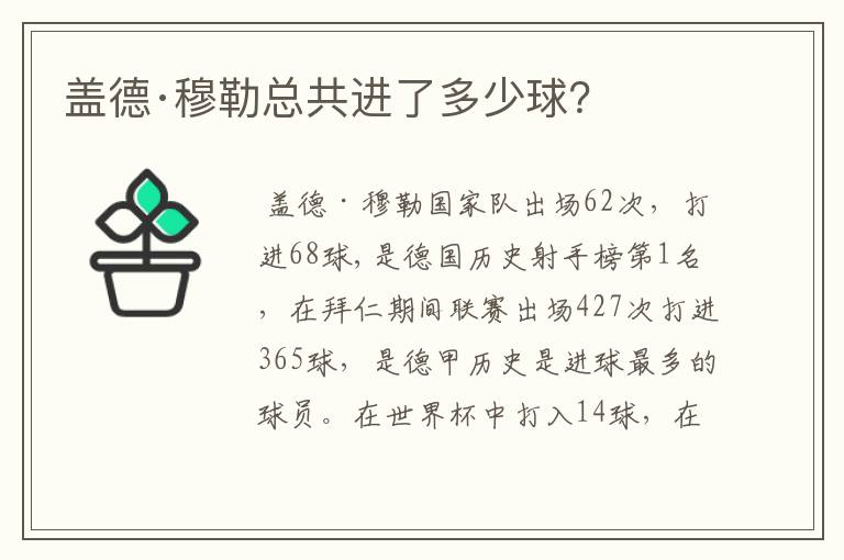 盖德·穆勒总共进了多少球？