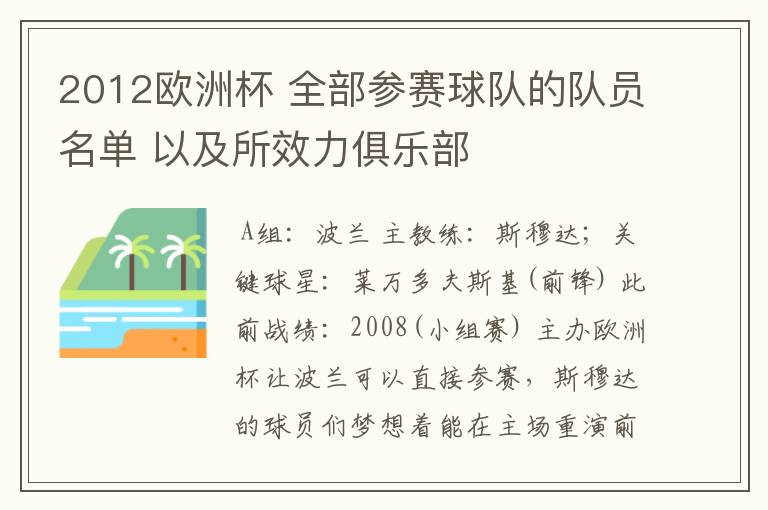 2012欧洲杯 全部参赛球队的队员名单 以及所效力俱乐部