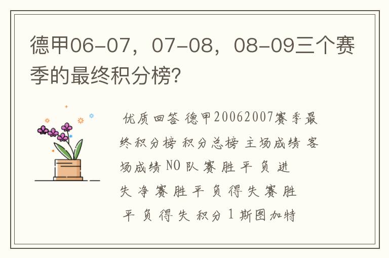 德甲06-07，07-08，08-09三个赛季的最终积分榜？