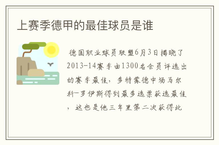 上赛季德甲的最佳球员是谁