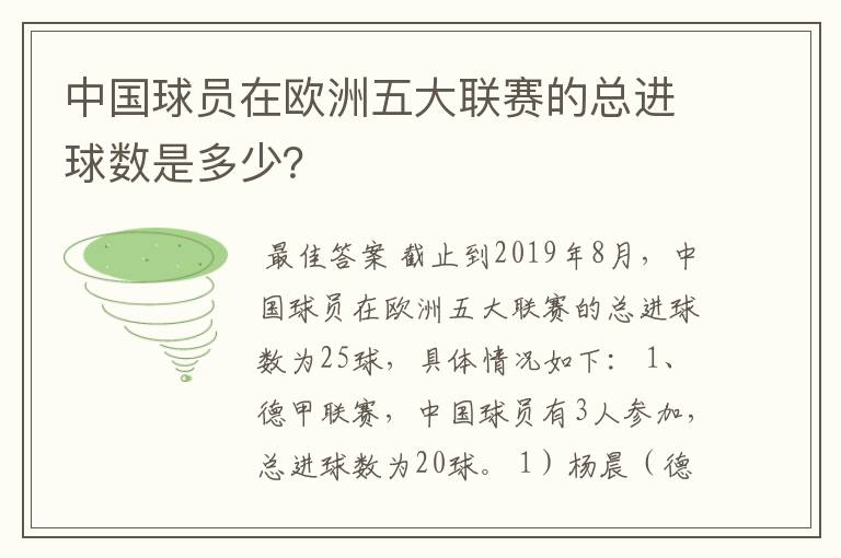 中国球员在欧洲五大联赛的总进球数是多少？