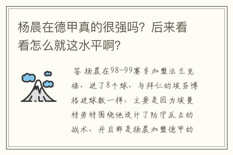 杨晨在德甲真的很强吗？后来看看怎么就这水平啊？