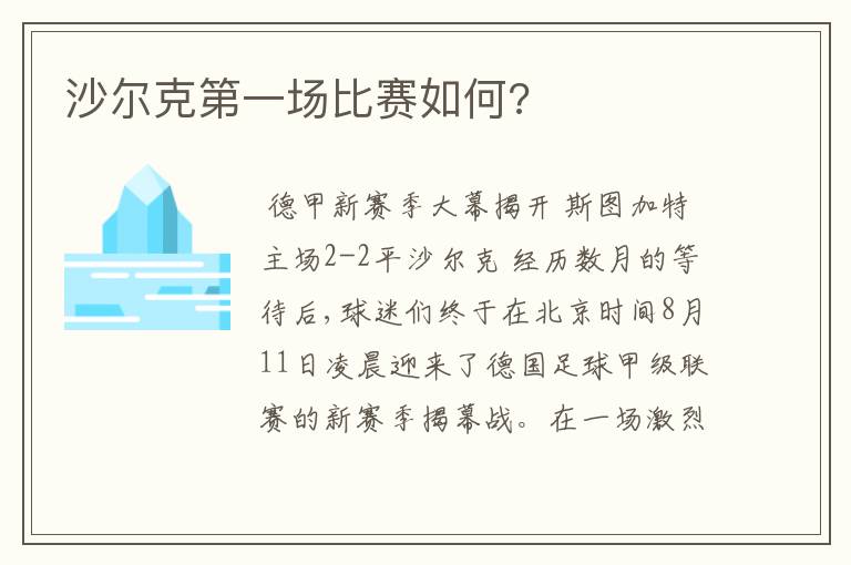 沙尔克第一场比赛如何?