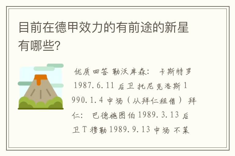 目前在德甲效力的有前途的新星有哪些？