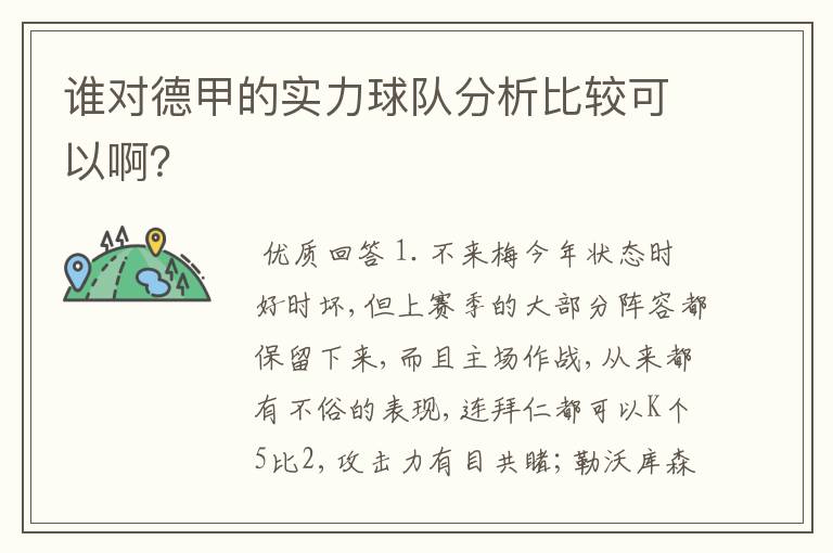 谁对德甲的实力球队分析比较可以啊？