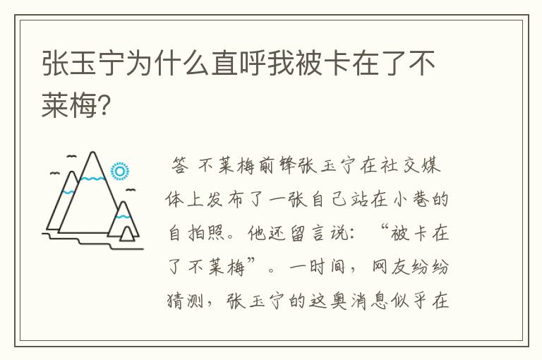 张玉宁为什么直呼我被卡在了不莱梅？