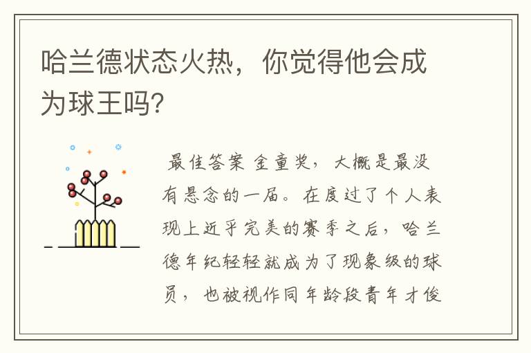 哈兰德状态火热，你觉得他会成为球王吗？