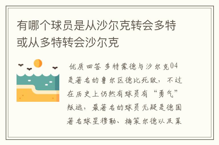 有哪个球员是从沙尔克转会多特或从多特转会沙尔克