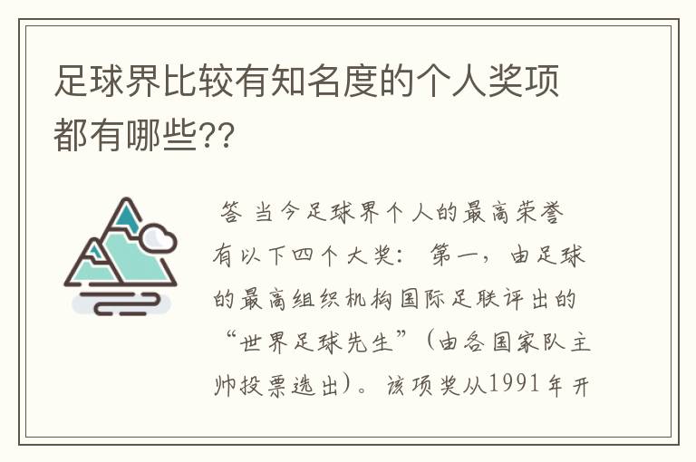 足球界比较有知名度的个人奖项都有哪些??