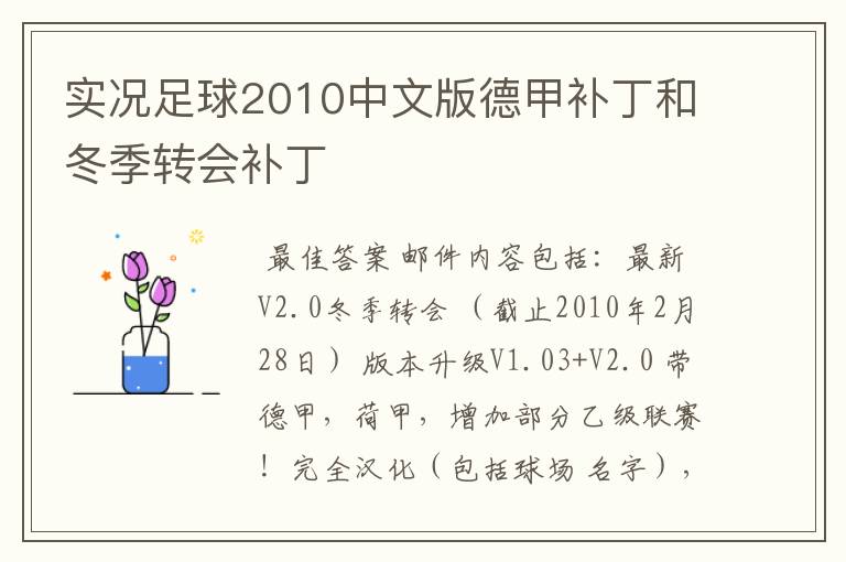 实况足球2010中文版德甲补丁和冬季转会补丁