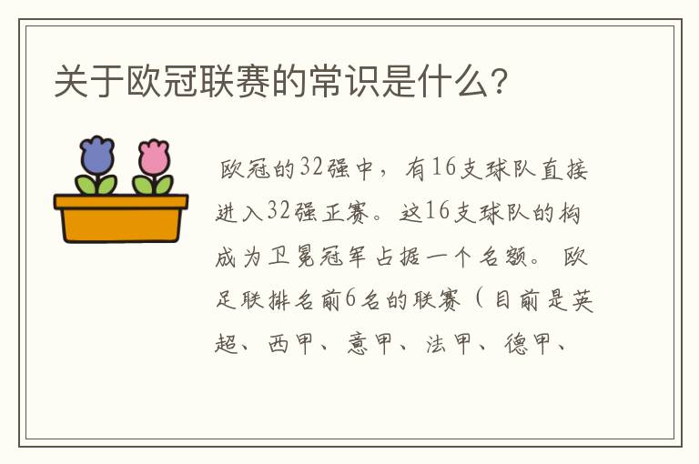 关于欧冠联赛的常识是什么?