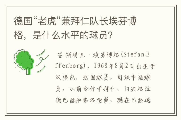 德国“老虎”兼拜仁队长埃芬博格，是什么水平的球员？