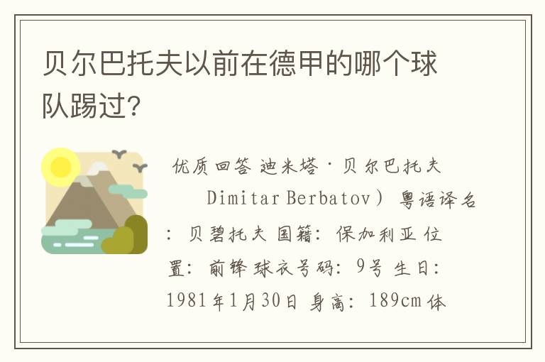 贝尔巴托夫以前在德甲的哪个球队踢过?