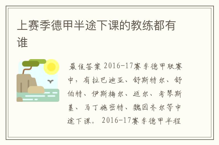 上赛季德甲半途下课的教练都有谁