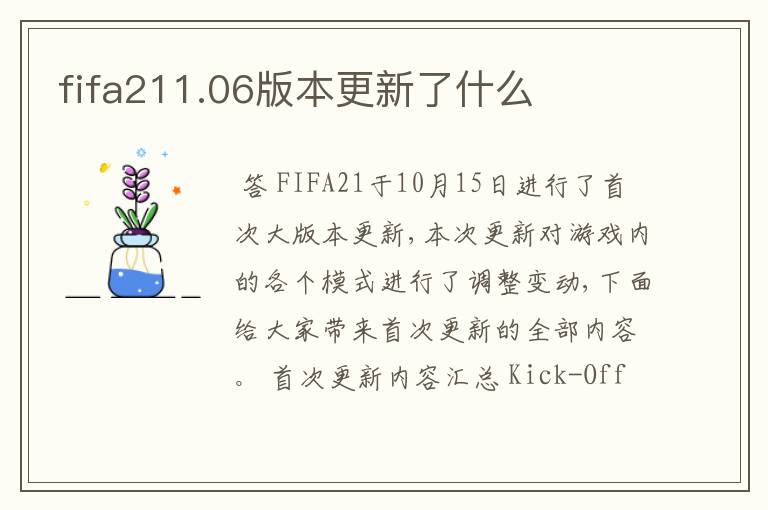 fifa211.06版本更新了什么