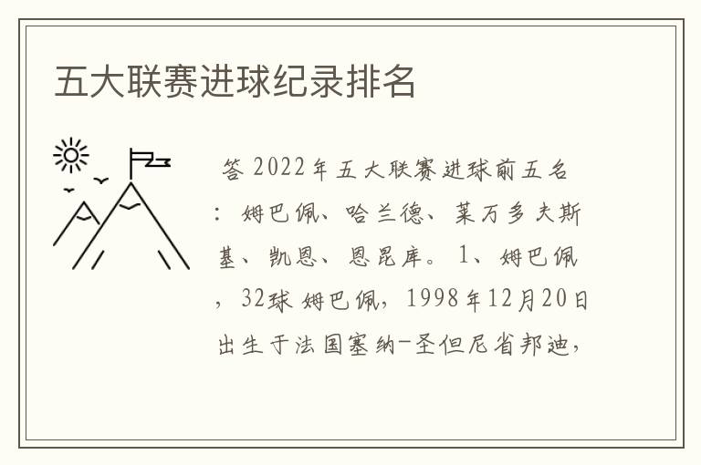 五大联赛进球纪录排名