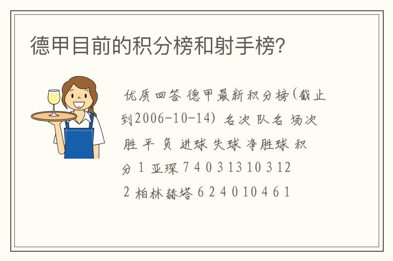 德甲目前的积分榜和射手榜？