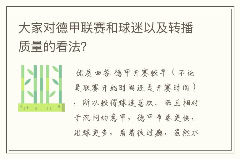 大家对德甲联赛和球迷以及转播质量的看法？