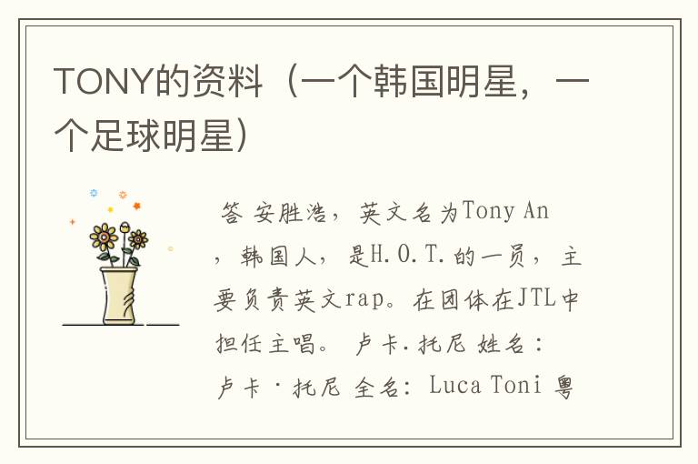 TONY的资料（一个韩国明星，一个足球明星）