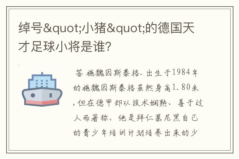 绰号"小猪"的德国天才足球小将是谁？