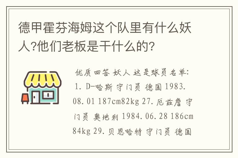 德甲霍芬海姆这个队里有什么妖人?他们老板是干什么的?