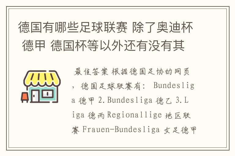 德国有哪些足球联赛 除了奥迪杯 德甲 德国杯等以外还有没有其他的？