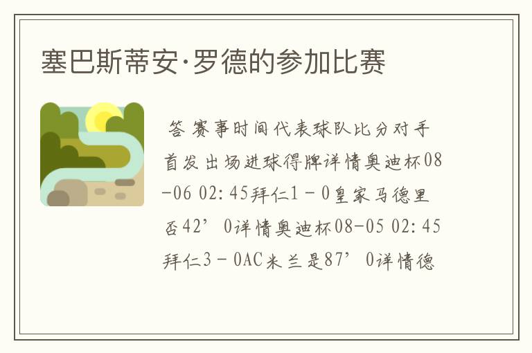 塞巴斯蒂安·罗德的参加比赛