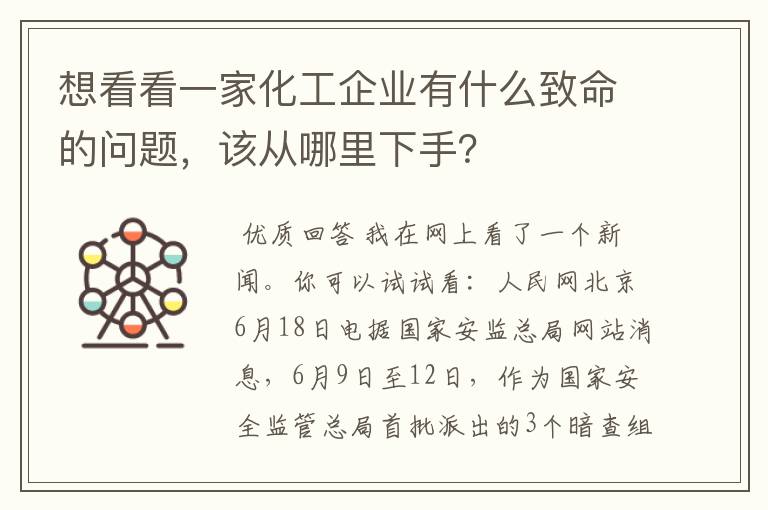 想看看一家化工企业有什么致命的问题，该从哪里下手？