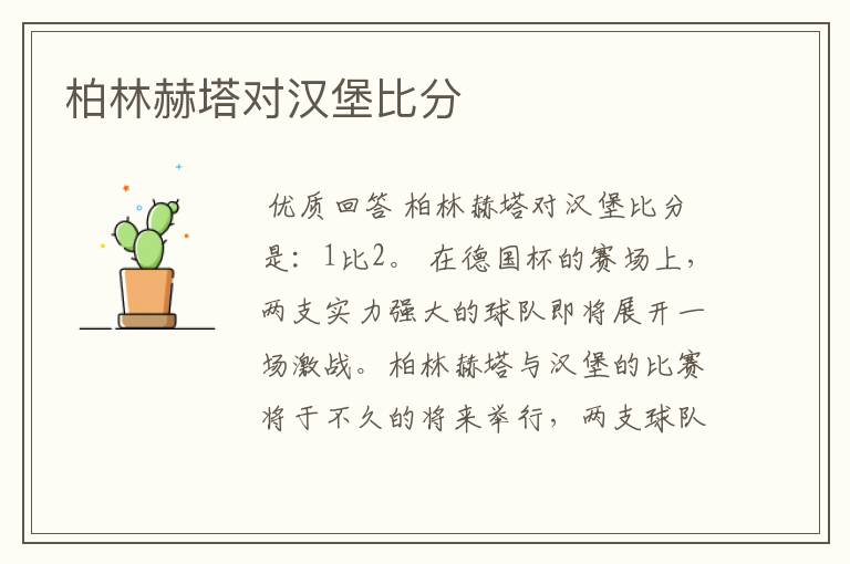 柏林赫塔对汉堡比分