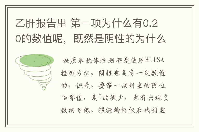 乙肝报告里 第一项为什么有0.20的数值呢，既然是阴性的为什么不是0呢？结合小肝功能检查结果我身体有问题