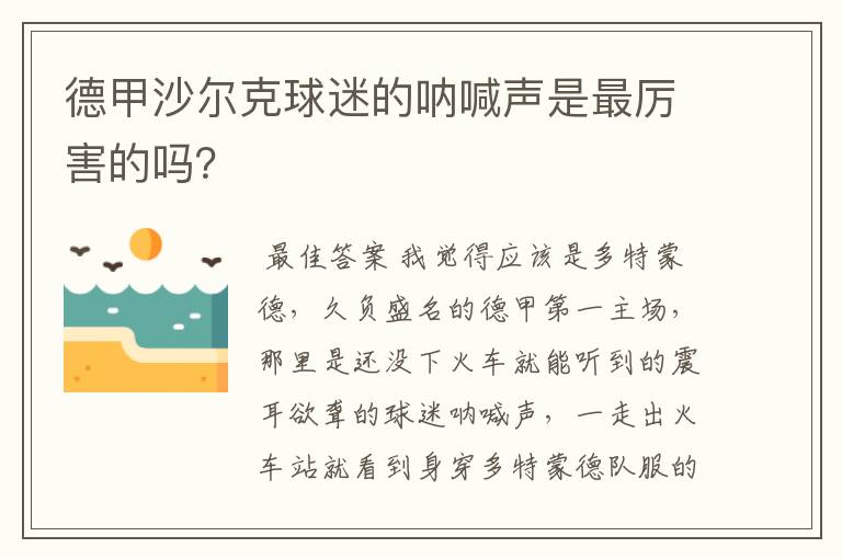 德甲沙尔克球迷的呐喊声是最厉害的吗？