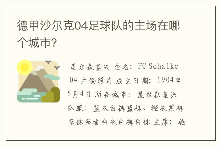 德甲沙尔克04足球队的主场在哪个城市？