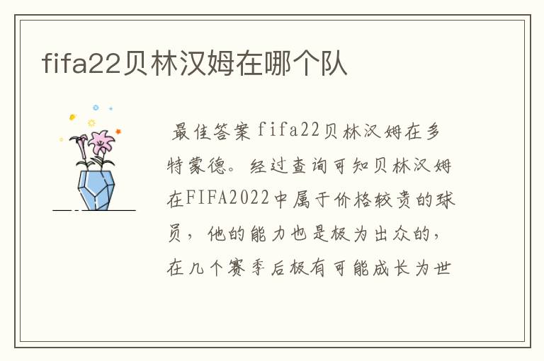 fifa22贝林汉姆在哪个队