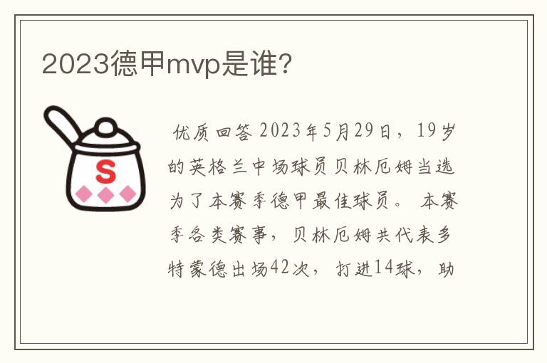 2023德甲mvp是谁?