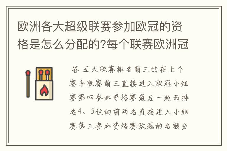 欧洲各大超级联赛参加欧冠的资格是怎么分配的?每个联赛欧洲冠军杯参赛队