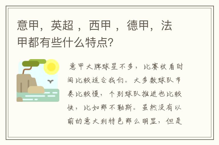 意甲，英超 ，西甲 ，德甲，法甲都有些什么特点？